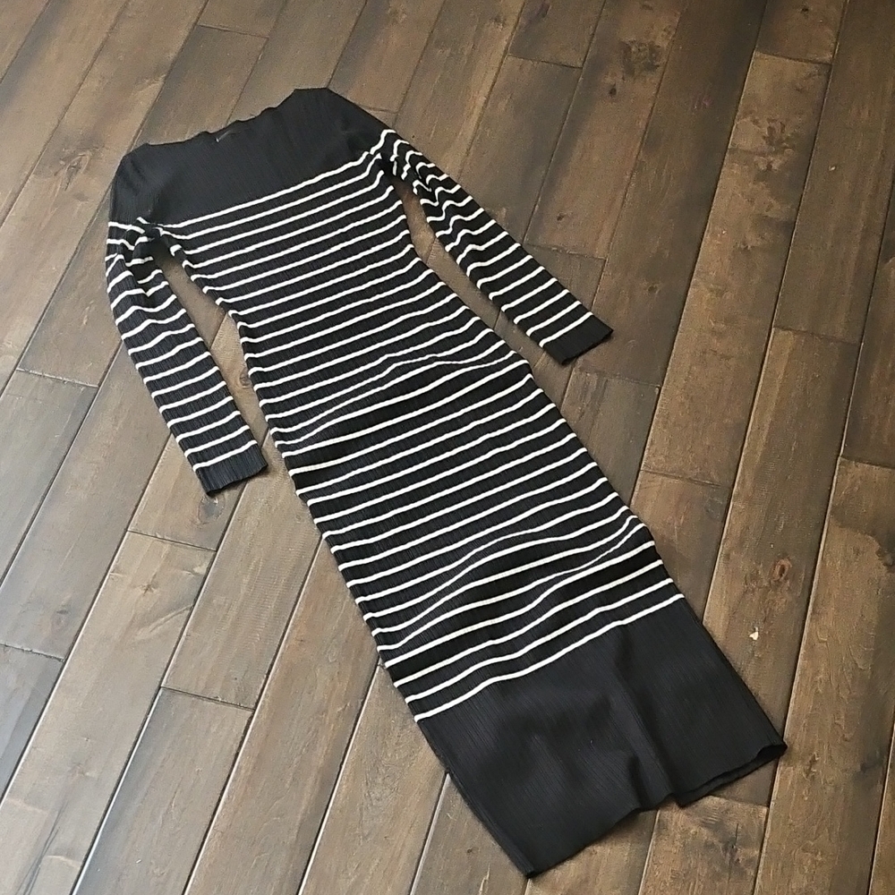 Vici Black and White Striped Long Sleeve Dress